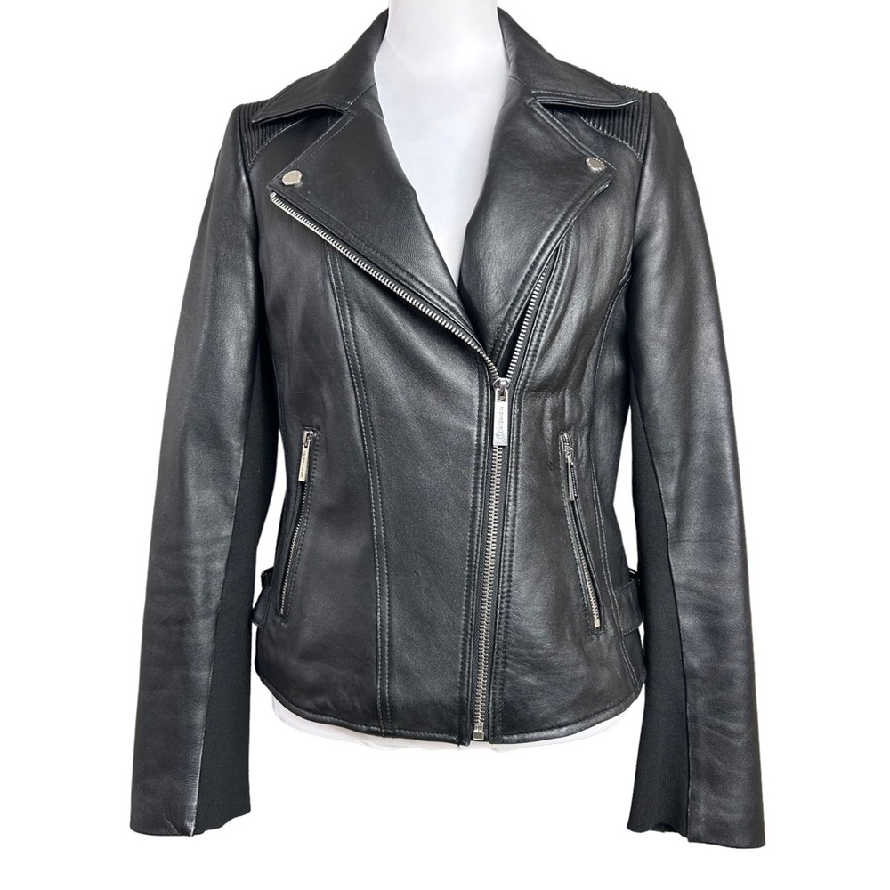 Michael Kors Leather Moto Jacket Black Zip Biker Goth - Picture 4 of 14